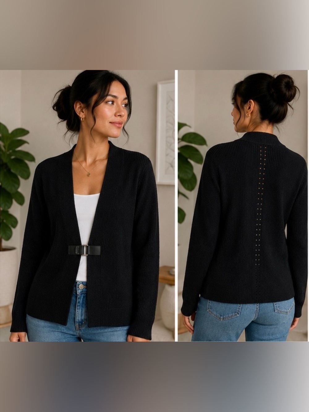 Banana Republic Black Open-Front Cardigan with Buckle
